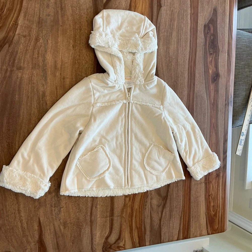 Gymboree Little Girls Faux Fur Trim Hooded Soft Jacket Cream Size‎ 4t